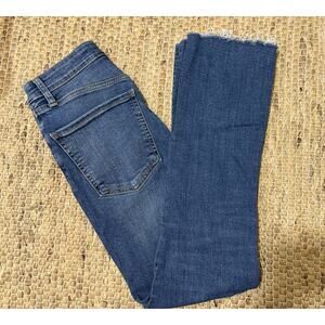 Zara Women’s Blue High Rise Crop Flare Jeans Raw Hem Size 0 EUR 32